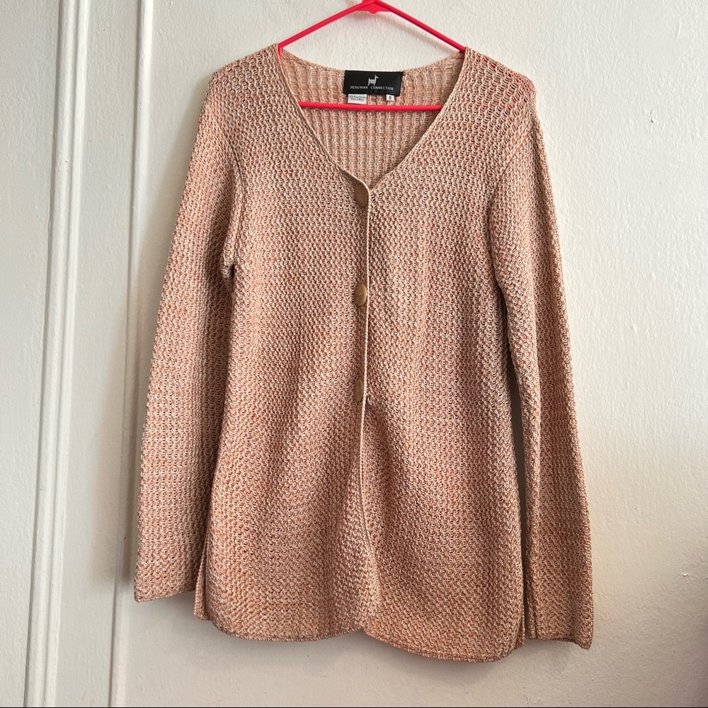 Peruvian Connection Peach Cable Knit Cardigan Siz… - image 1
